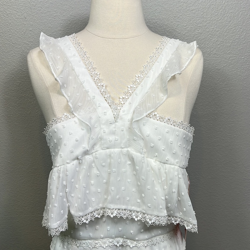 NWT Monique Lhullier White Midi Dress Eyelet Blouson Raised Polka Dots Lace 6 - Picture 5 of 13